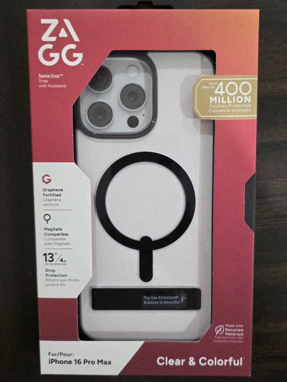 ZAGG Santa Cruz Clear MagSafe-Compatible Case for iPhone 16 Pro Max Clear/Black